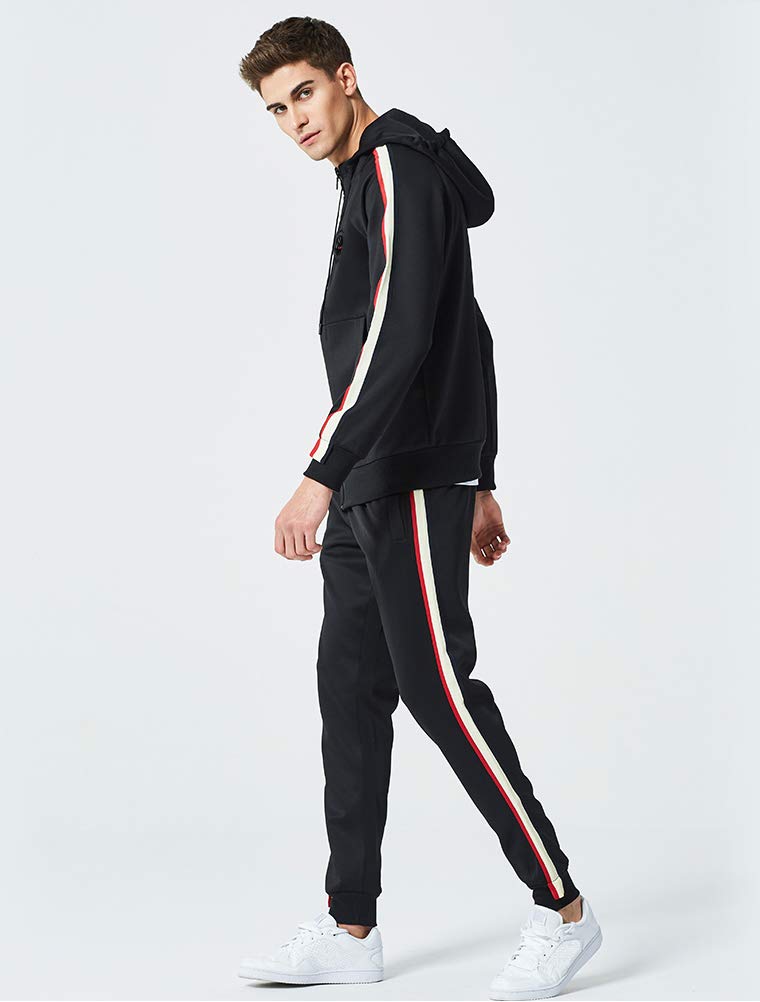 PASOK Men's Casual Tracksuit Set Long Sleeve Full-Zip Running Jogging Athletic Sweat Suits (L, Style 2 Black) - Image 4
